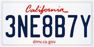 CA license plate 3NE8B7Y