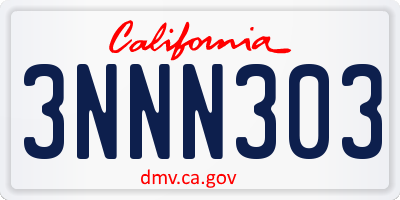 CA license plate 3NNN303