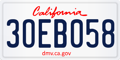 CA license plate 3OEB058