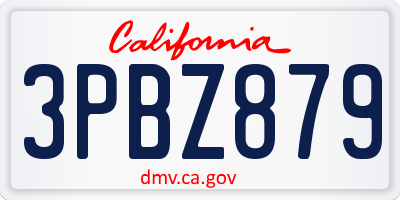 CA license plate 3PBZ879