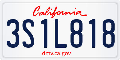 CA license plate 3S1L818