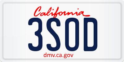 CA license plate 3SOD