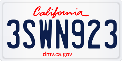 CA license plate 3SWN923