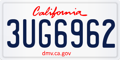 CA license plate 3UG6962