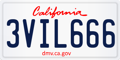 CA license plate 3VIL666