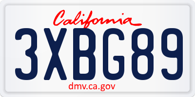 CA license plate 3XBG89