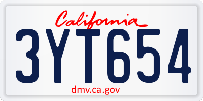 CA license plate 3YT654