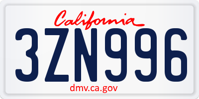 CA license plate 3ZN996