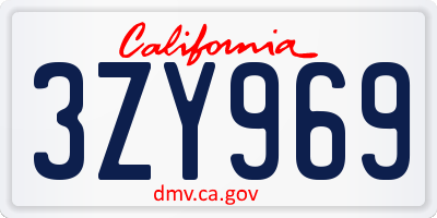 CA license plate 3ZY969