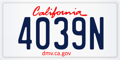 CA license plate 4039N