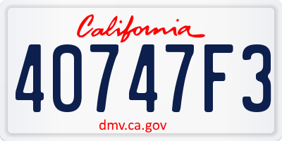 CA license plate 40747F3