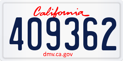 CA license plate 409362