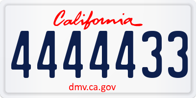 CA license plate 4444433