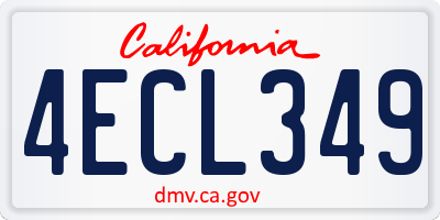 CA license plate 4ECL349