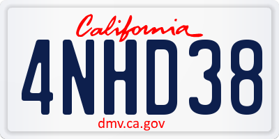 CA license plate 4NHD38