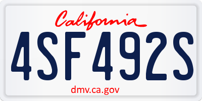 CA license plate 4SF492S