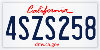 CA license plate 4SZS258