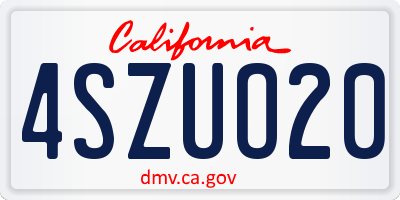 CA license plate 4SZUO20