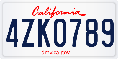 CA license plate 4ZK0789