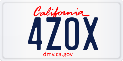 CA license plate 4ZOX