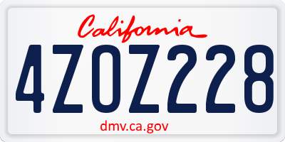 CA license plate 4ZOZ228