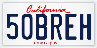 CA license plate 50BREH