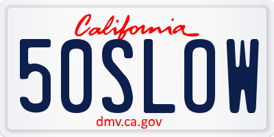 CA license plate 50SLOW