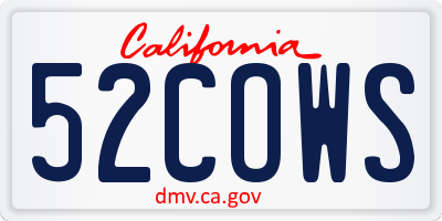 CA license plate 52COWS