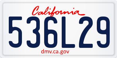 CA license plate 536L29