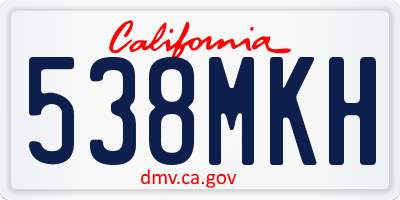 CA license plate 538MKH