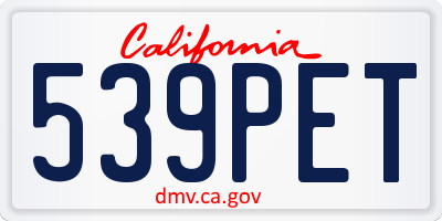 CA license plate 539PET