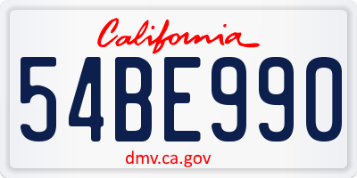 CA license plate 54BE990