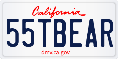 CA license plate 55TBEAR