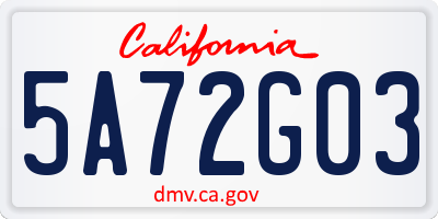 CA license plate 5A72G03