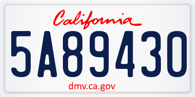 CA license plate 5A89430