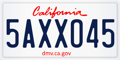 CA license plate 5AXXO45