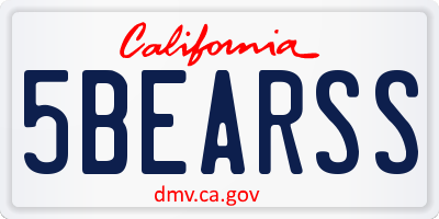 CA license plate 5BEARSS