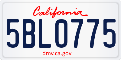 CA license plate 5BL0775