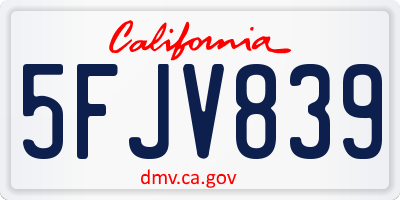 CA license plate 5FJV839