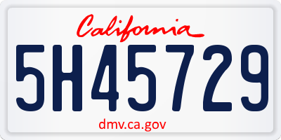 CA license plate 5H45729