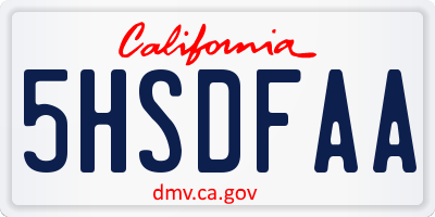 CA license plate 5HSDFAA