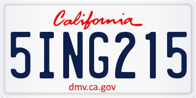 CA license plate 5ING215