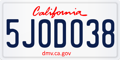 CA license plate 5J0DO38