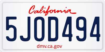CA license plate 5JOD494
