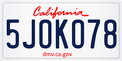 CA license plate 5JOKO78