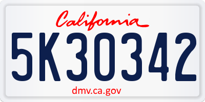 CA license plate 5K30342