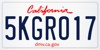 CA license plate 5KGRO17