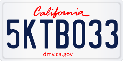 CA license plate 5KTBO33