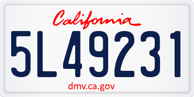 CA license plate 5L49231