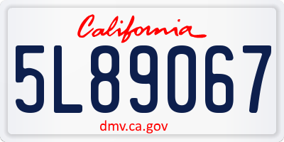 CA license plate 5L89067